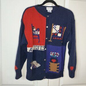 Vintage Deans Antique Quilted Duck Floral Knit Granny Cardigan